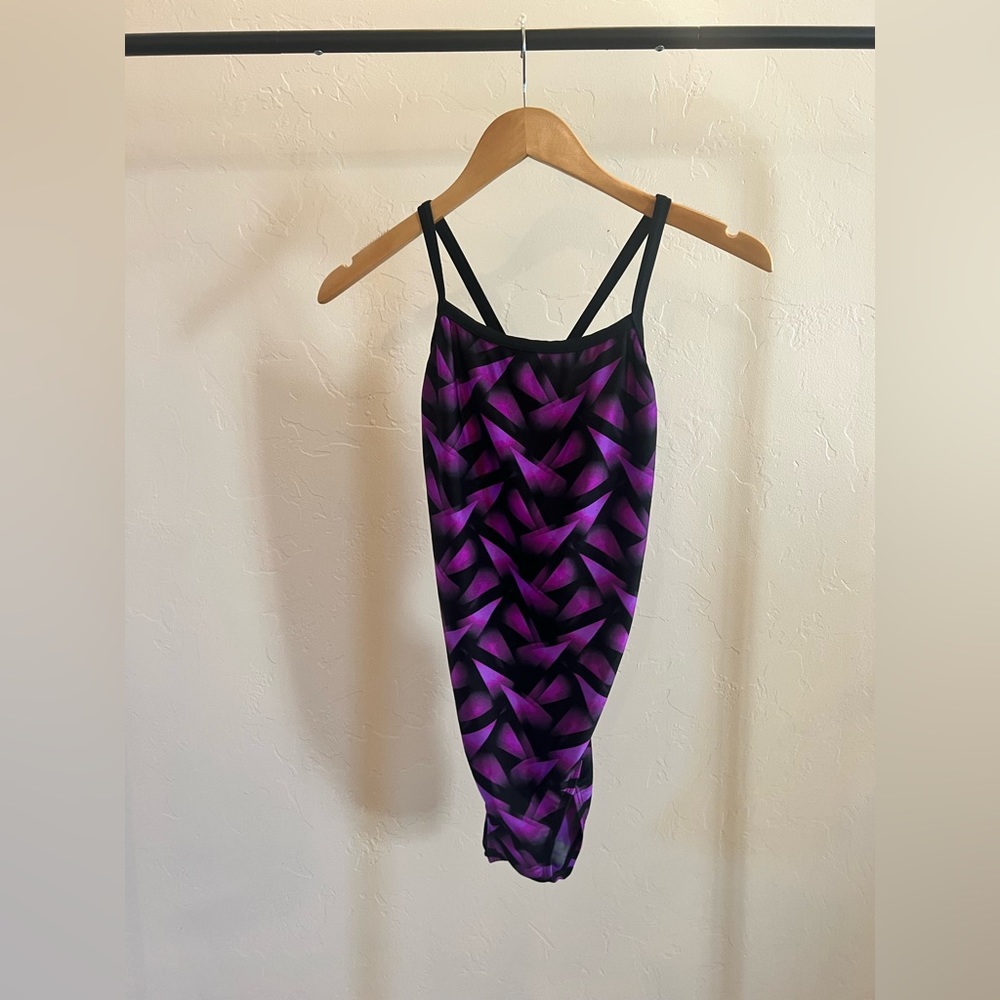 Speedo Purple Geometric Pattern Women’s Swimsuit, Size 12